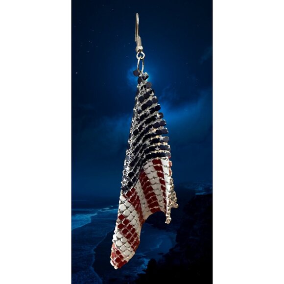 New American Flag Earrings Drop Dangle Stars Stripes Patriotic July 4 Ve… - Picture 6 of 12